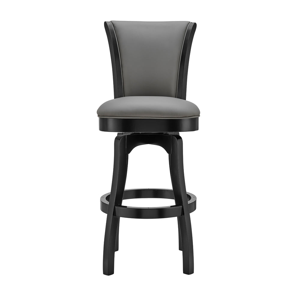 Gray and Black Faux Leather and Iron Counter Height Swivel Bar Chair By Homeroots | Bar Stools | Modishstore - 3