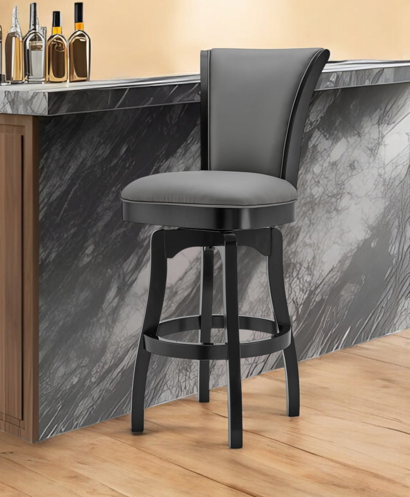 Gray and Black Faux Leather and Iron Counter Height Swivel Bar Chair By Homeroots | Bar Stools | Modishstore - 1