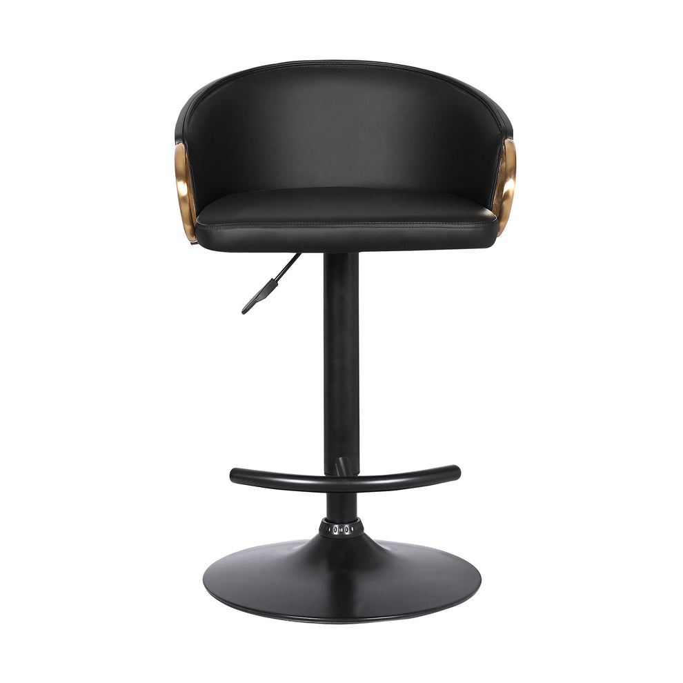 Black Iron Faux Leather and Fabric Low Back Adjustable Height Swivel Bar Chair By Homeroots | Bar Stools | Modishstore - 6