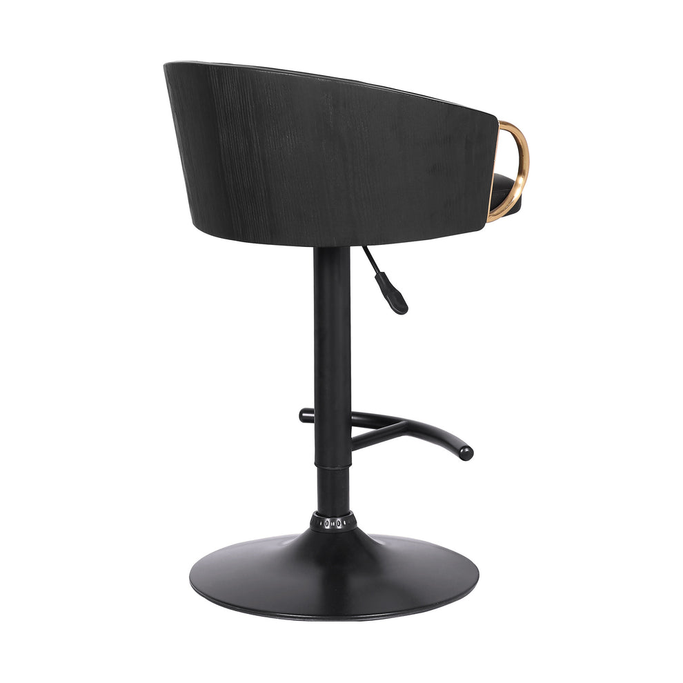 Black Iron Faux Leather and Fabric Low Back Adjustable Height Swivel Bar Chair By Homeroots | Bar Stools | Modishstore - 4