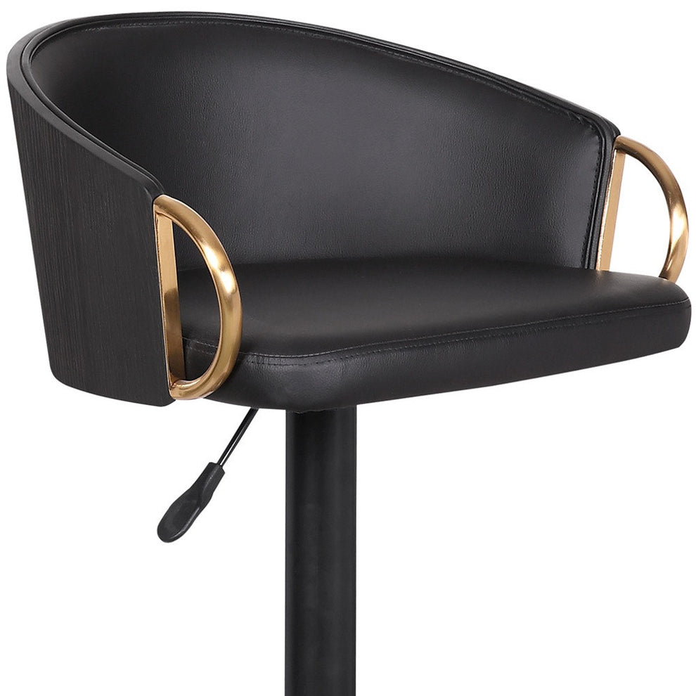 Black Iron Faux Leather and Fabric Low Back Adjustable Height Swivel Bar Chair By Homeroots | Bar Stools | Modishstore - 7