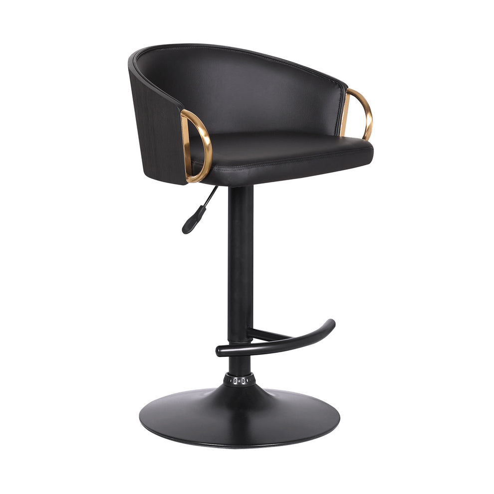 Black Iron Faux Leather and Fabric Low Back Adjustable Height Swivel Bar Chair By Homeroots | Bar Stools | Modishstore - 2