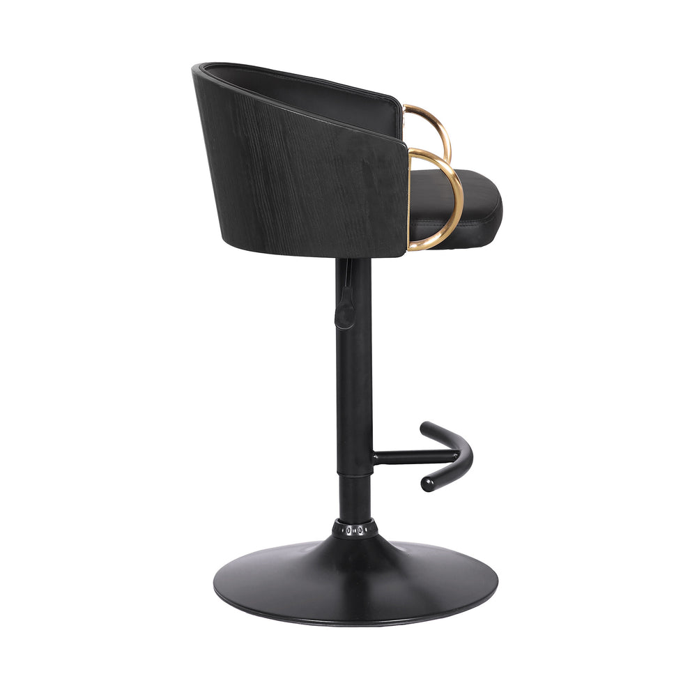 Black Iron Faux Leather and Fabric Low Back Adjustable Height Swivel Bar Chair By Homeroots | Bar Stools | Modishstore - 3