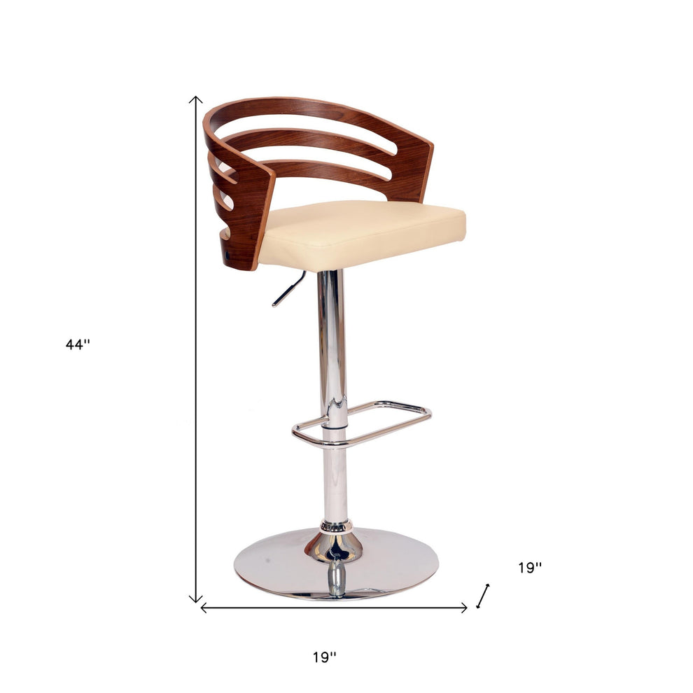Cream And Silver Iron Swivel Low Back Adjustable Height Bar Chair By Homeroots | Bar Stools | Modishstore - 7