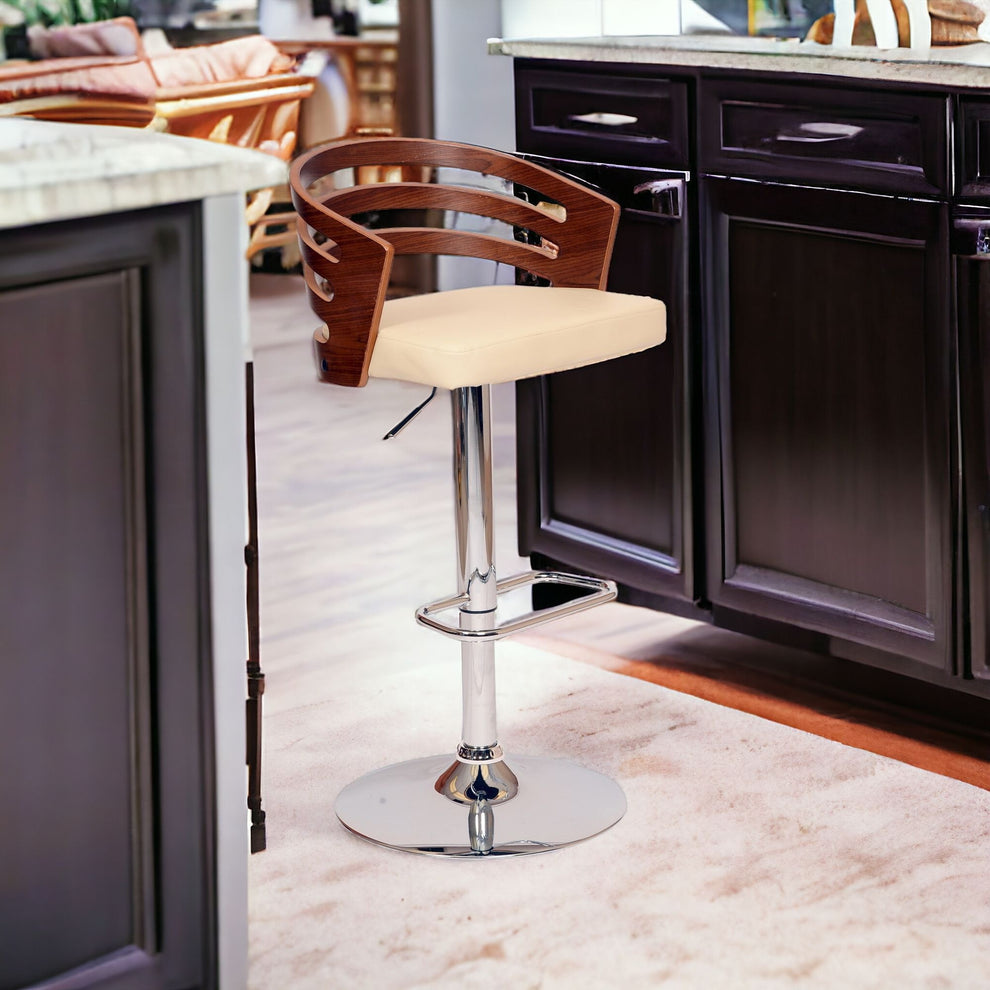 Cream And Silver Iron Swivel Low Back Adjustable Height Bar Chair By Homeroots | Bar Stools | Modishstore - 2