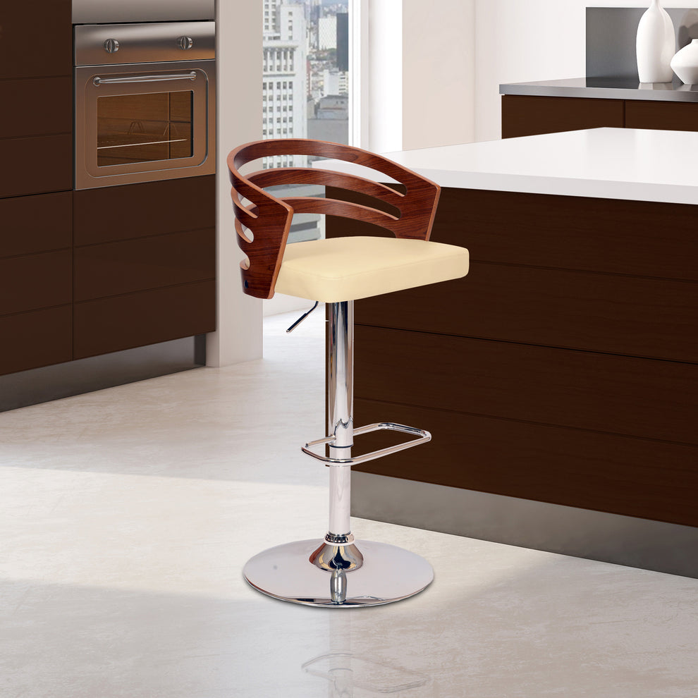 Cream And Silver Iron Swivel Low Back Adjustable Height Bar Chair By Homeroots | Bar Stools | Modishstore - 8