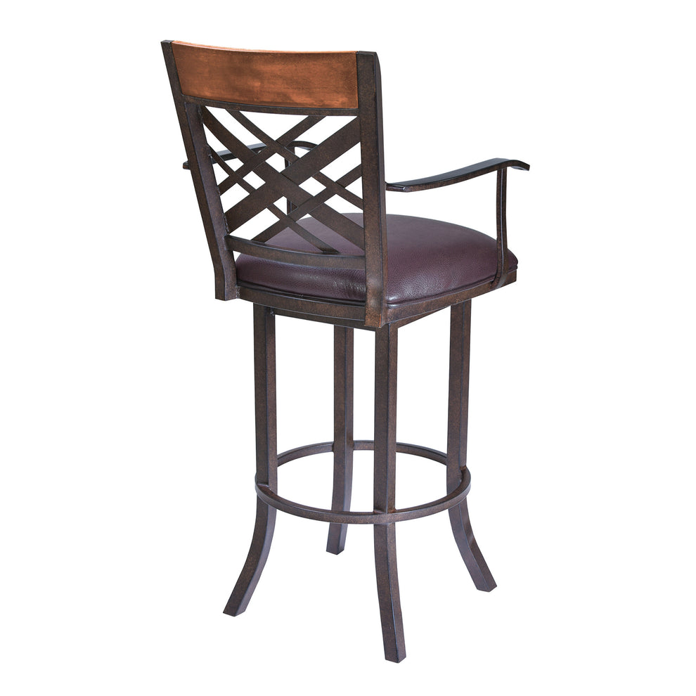 Brown Faux Leather And Iron Counter Height Bar Chair By Homeroots | Bar Stools | Modishstore - 3