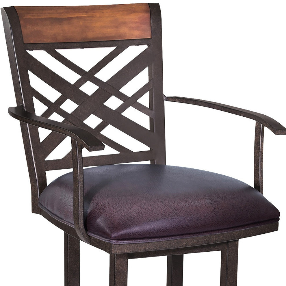 Brown Faux Leather And Iron Bar Height Bar Chair By Homeroots | Bar Stools | Modishstore - 8