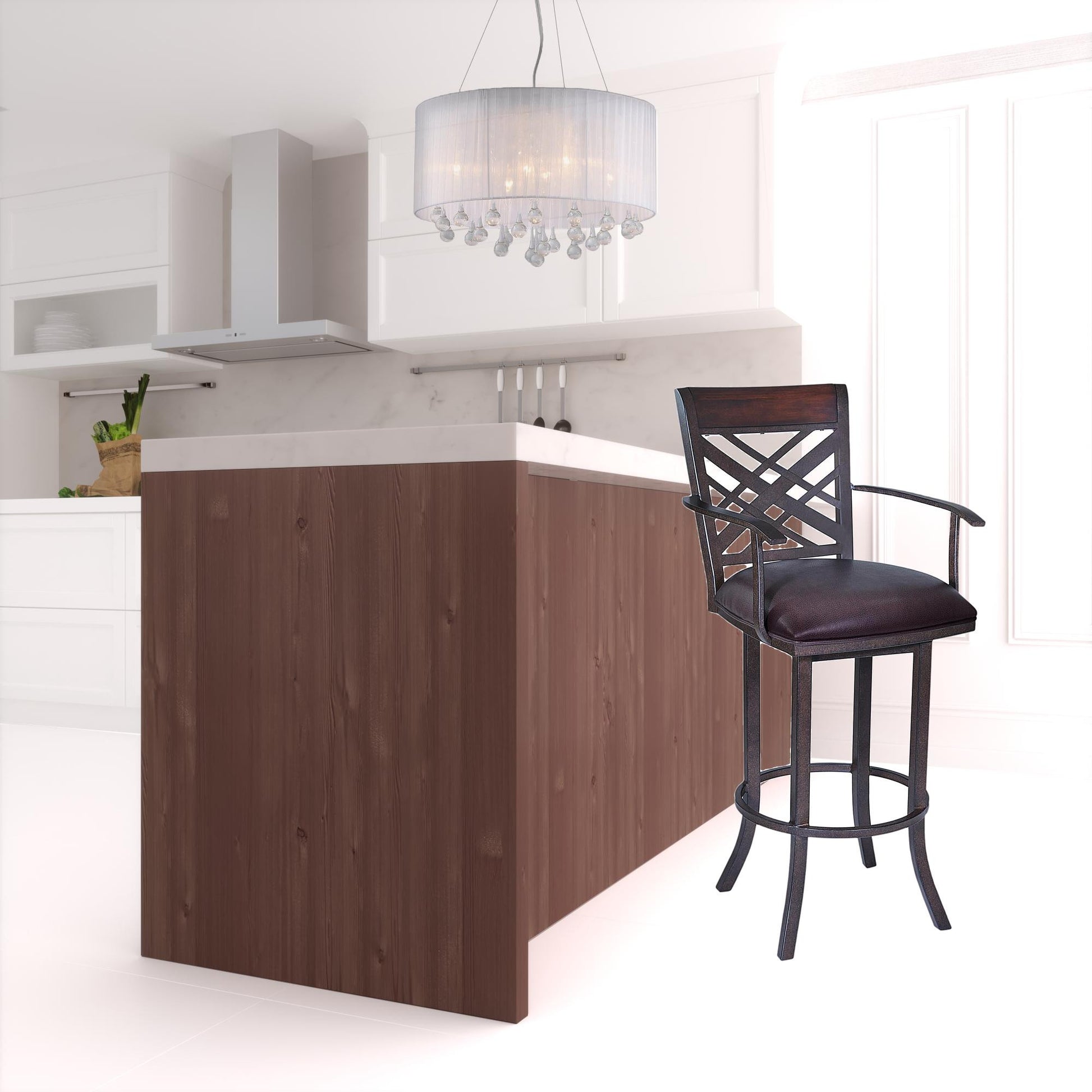 Brown Faux Leather And Iron Bar Height Bar Chair By Homeroots | Bar Stools | Modishstore - 2