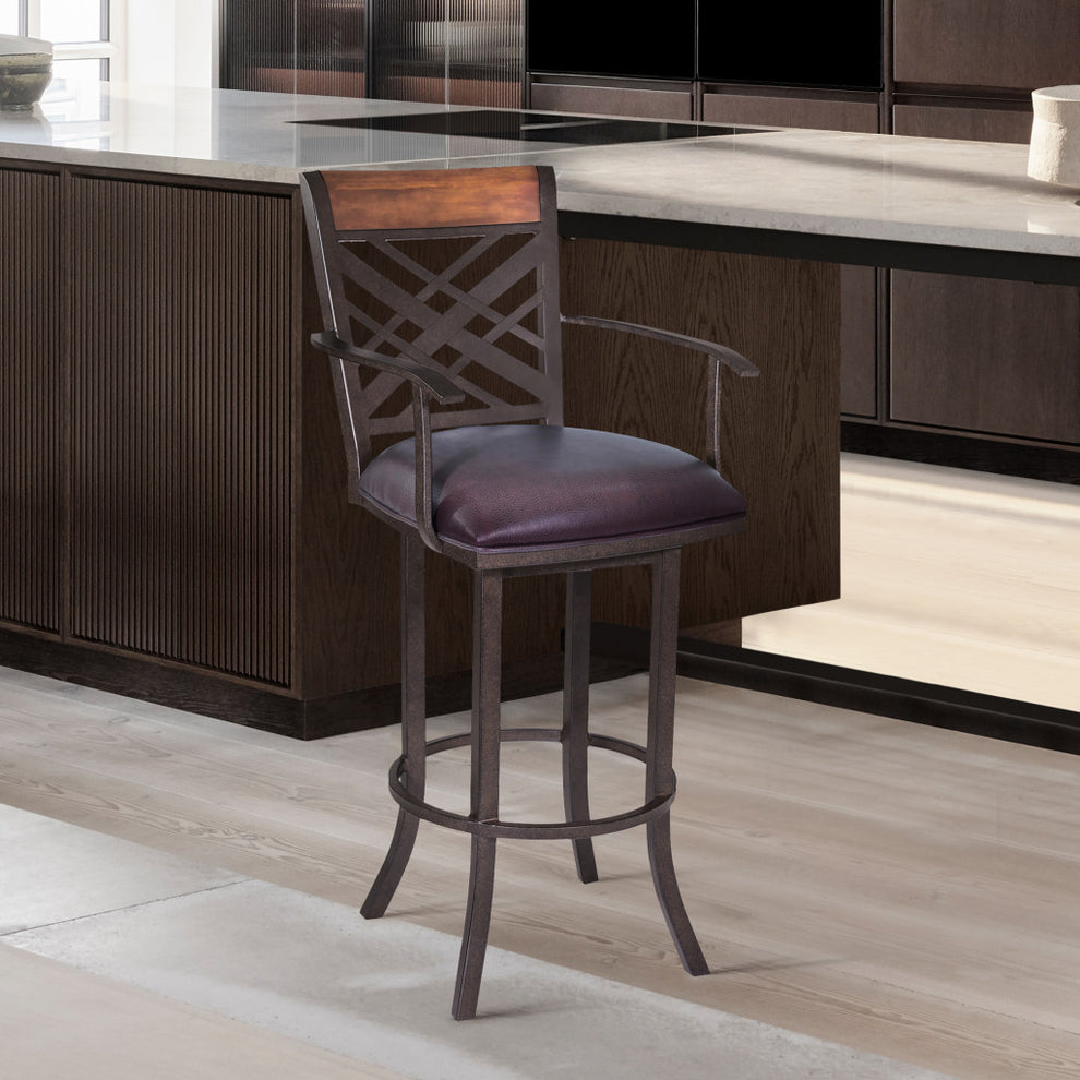 Brown Faux Leather And Iron Bar Height Bar Chair By Homeroots | Bar Stools | Modishstore - 7