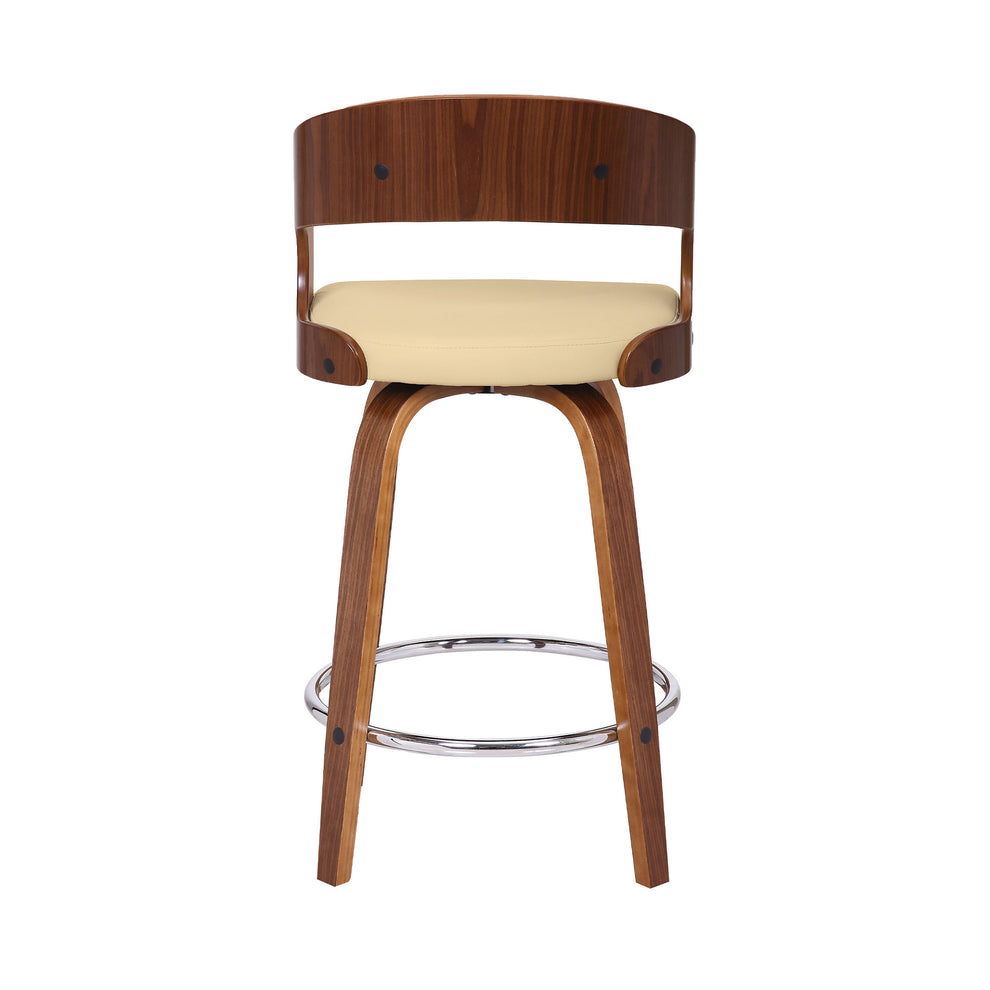 Cream And Brown Faux Leather And Iron Swivel Low Back Counter Height Bar Chair By Homeroots | Bar Stools | Modishstore - 6