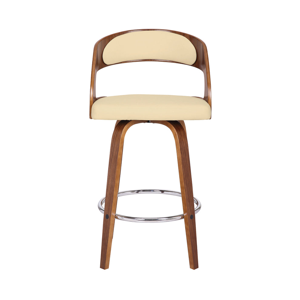 Cream And Brown Faux Leather And Iron Swivel Low Back Counter Height Bar Chair By Homeroots | Bar Stools | Modishstore - 3