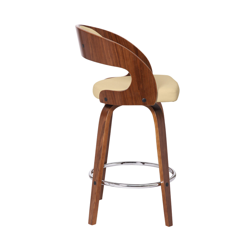 Cream And Brown Faux Leather And Iron Swivel Low Back Counter Height Bar Chair By Homeroots | Bar Stools | Modishstore - 4