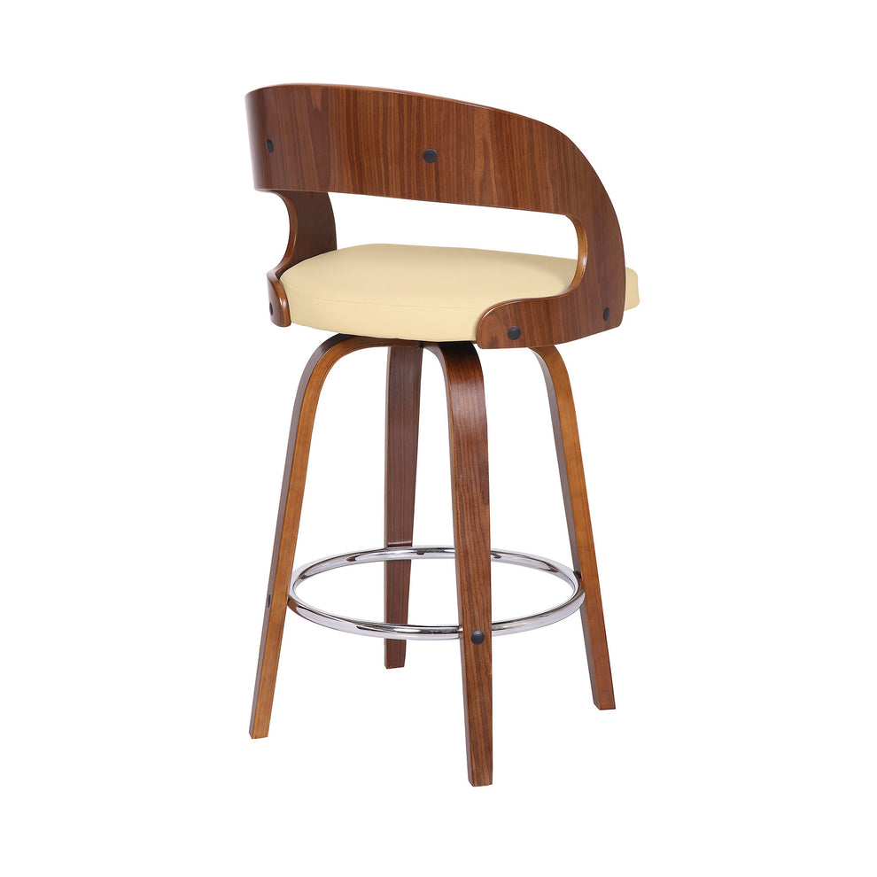 Cream And Brown Faux Leather And Iron Swivel Low Back Counter Height Bar Chair By Homeroots | Bar Stools | Modishstore - 5