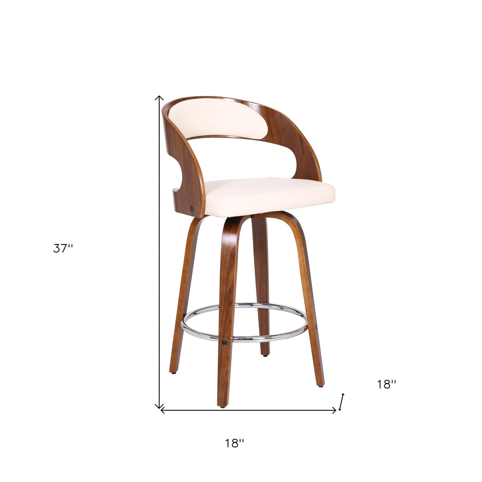 Cream And Brown Faux Leather And Iron Swivel Low Back Counter Height Bar Chair By Homeroots | Bar Stools | Modishstore - 7