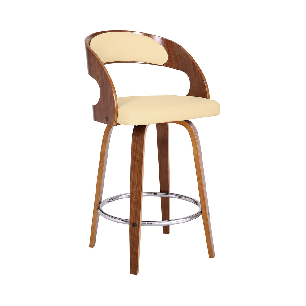 Cream And Brown Faux Leather And Iron Swivel Low Back Counter Height Bar Chair By Homeroots | Bar Stools | Modishstore - 2