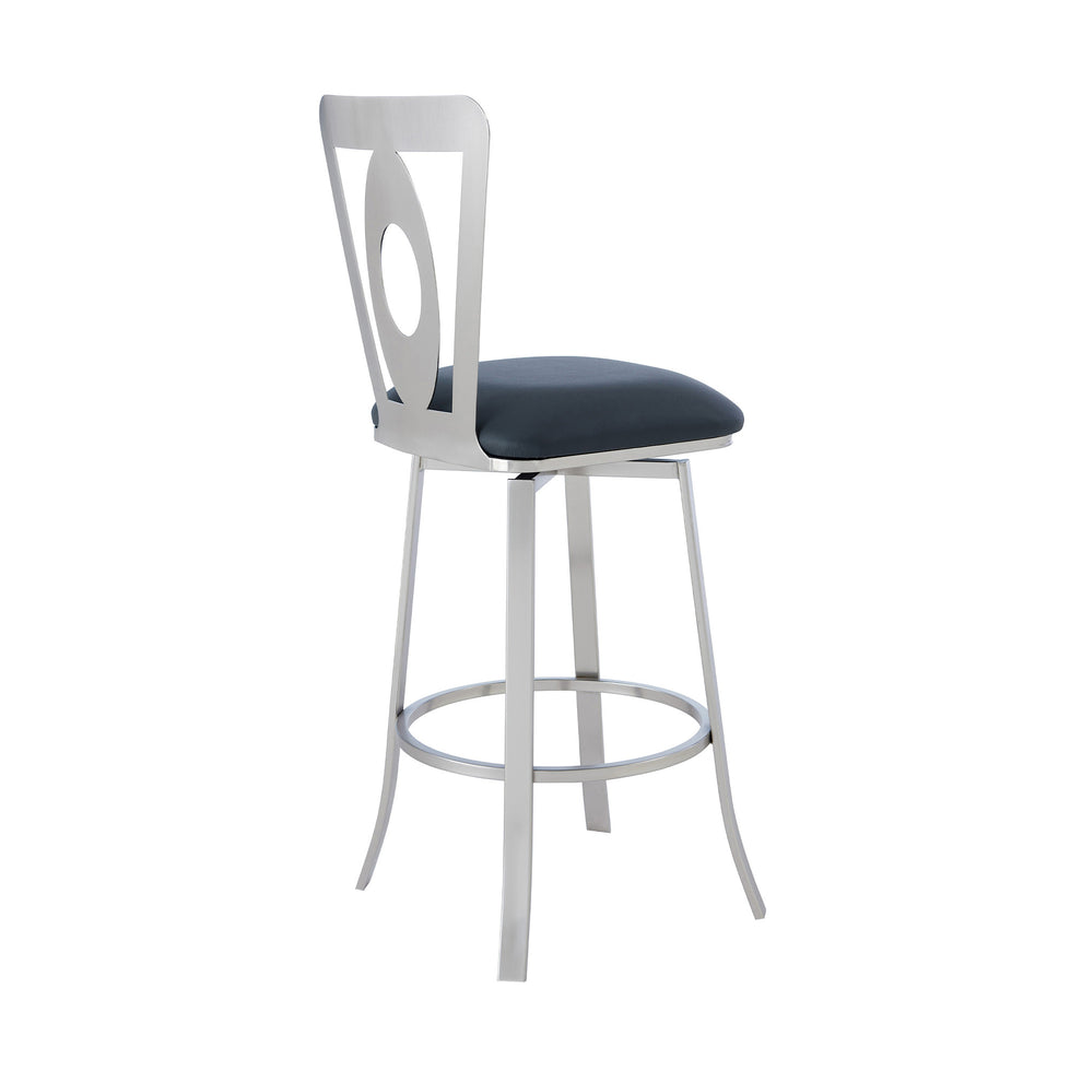 Gray And Silver Faux Leather And Iron Swivel Bar Height Bar Chair By Homeroots | Bar Stools | Modishstore - 5
