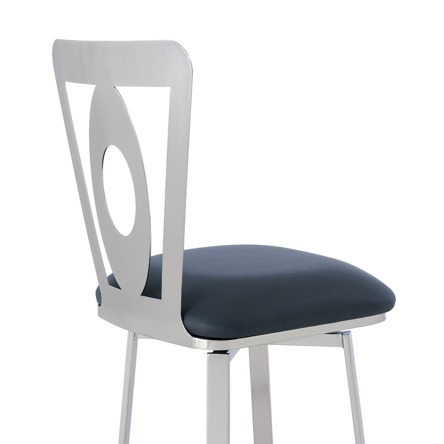 Gray And Silver Faux Leather And Iron Swivel Bar Height Bar Chair By Homeroots | Bar Stools | Modishstore - 8