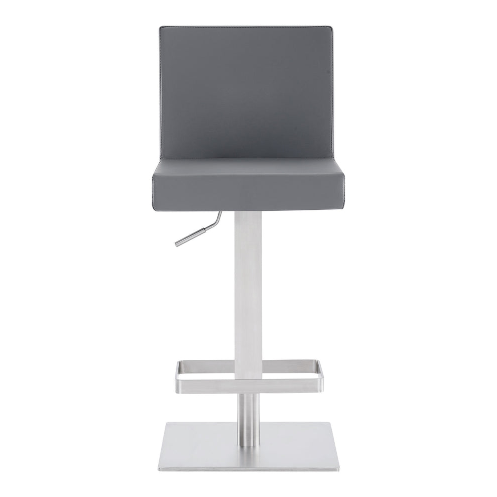Gray and Silver Faux Leather and Iron Adjustable Height Swivel Bar Chair By Homeroots | Bar Stools | Modishstore - 3