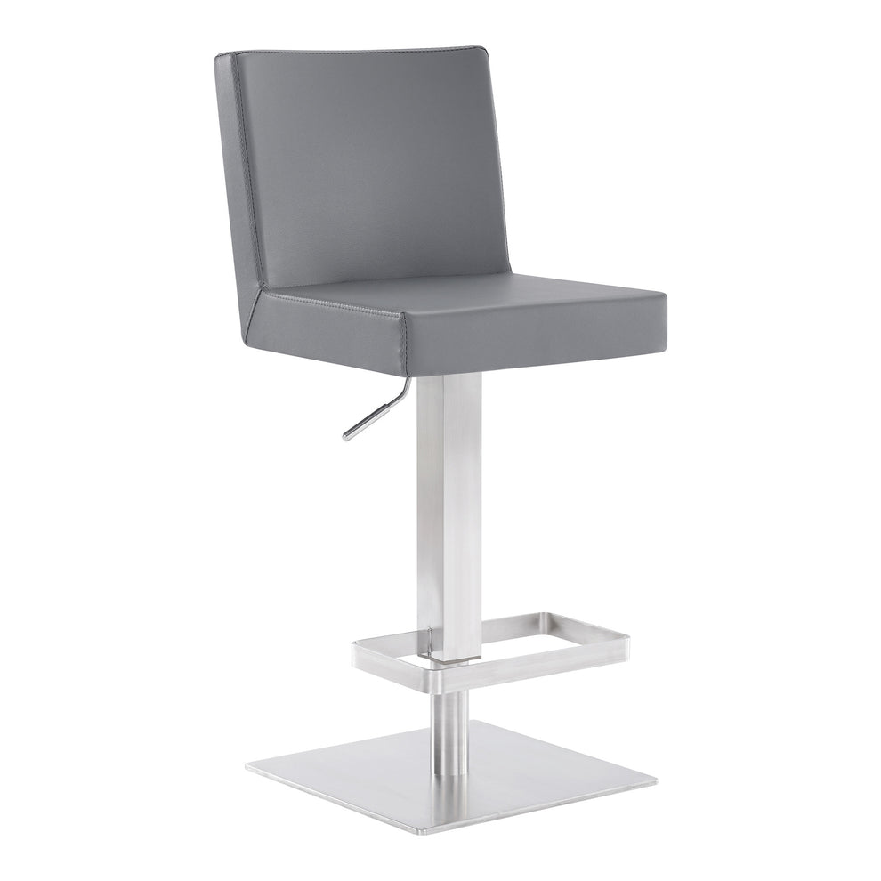 Gray and Silver Faux Leather and Iron Adjustable Height Swivel Bar Chair By Homeroots | Bar Stools | Modishstore - 5