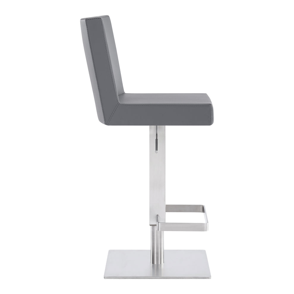 Gray and Silver Faux Leather and Iron Adjustable Height Swivel Bar Chair By Homeroots | Bar Stools | Modishstore - 6