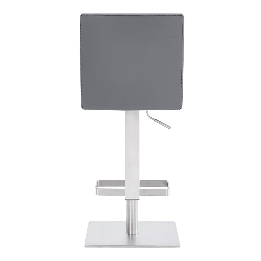 Gray and Silver Faux Leather and Iron Adjustable Height Swivel Bar Chair By Homeroots | Bar Stools | Modishstore - 2