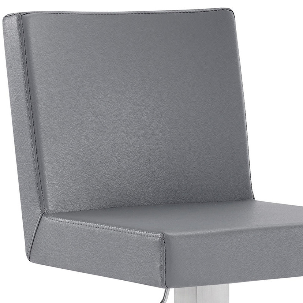 Gray and Silver Faux Leather and Iron Adjustable Height Swivel Bar Chair By Homeroots | Bar Stools | Modishstore - 7
