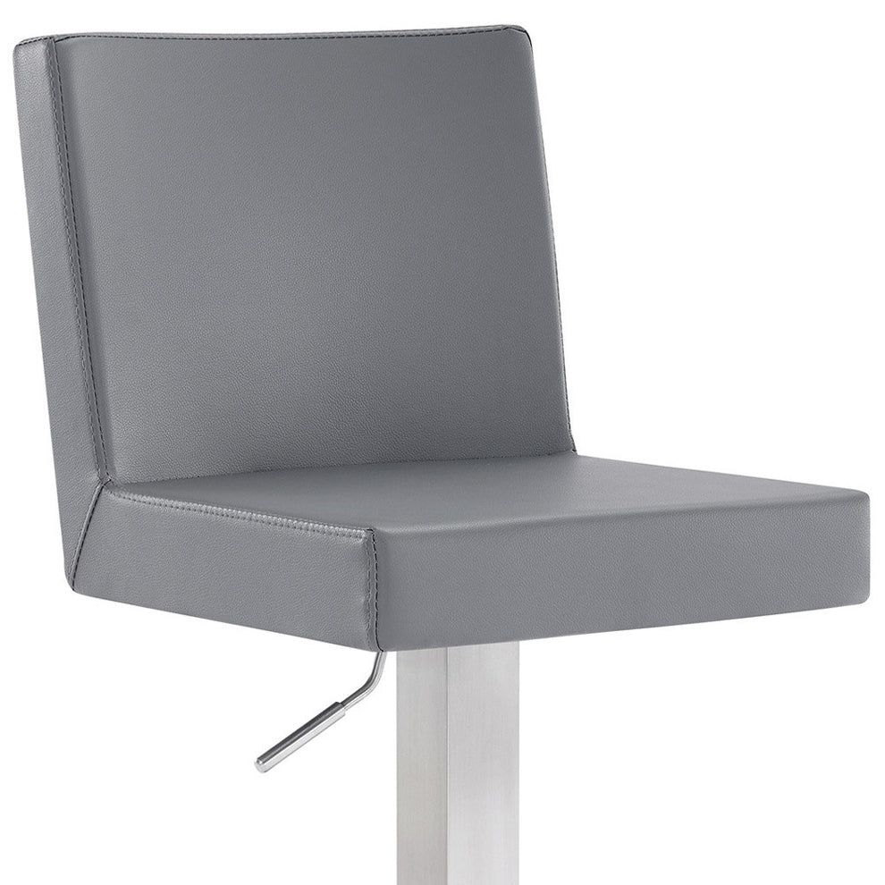 Gray and Silver Faux Leather and Iron Adjustable Height Swivel Bar Chair By Homeroots | Bar Stools | Modishstore - 8