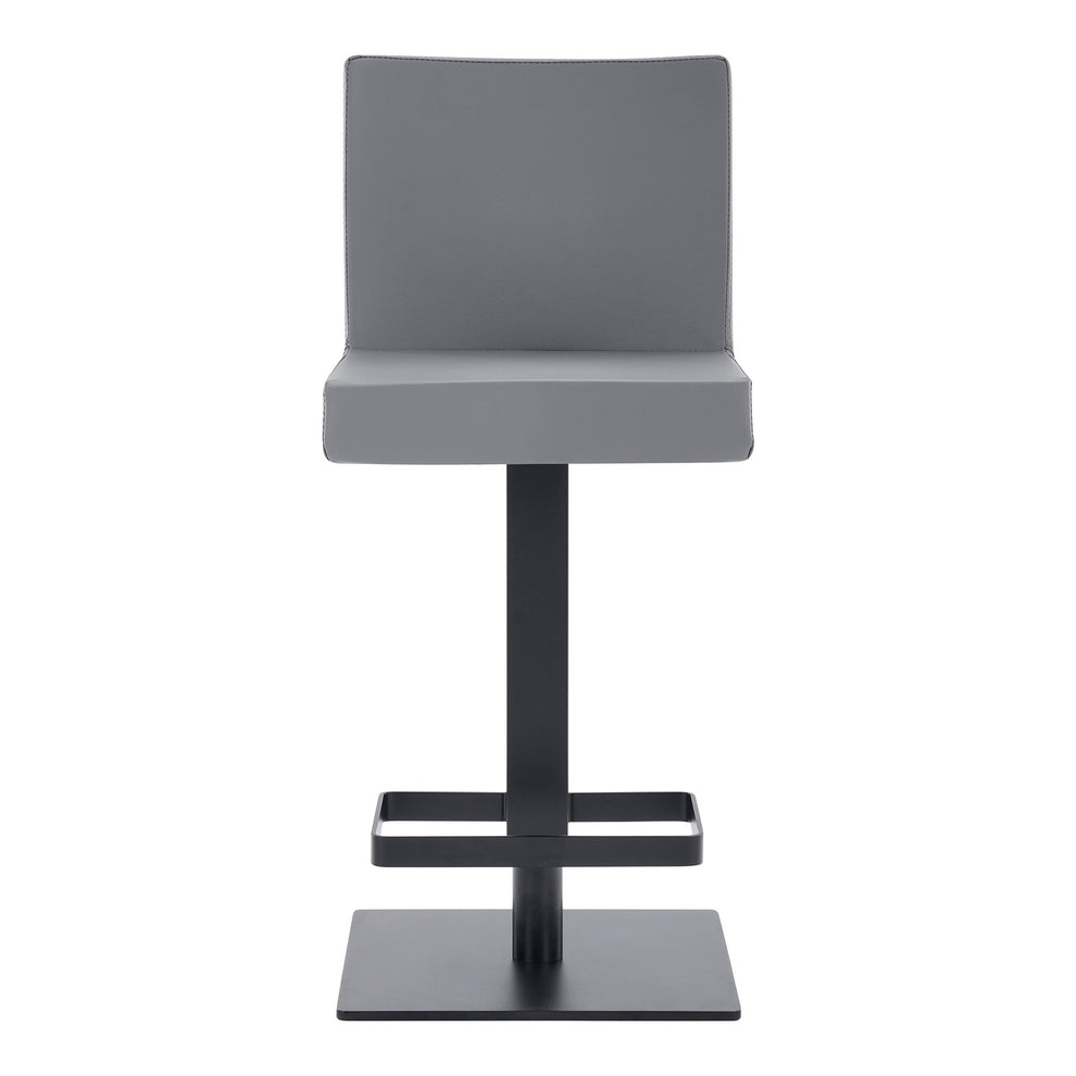 Gray And Black Faux Leather And Iron Swivel Adjustable Height Bar Chair By Homeroots | Bar Stools | Modishstore - 5