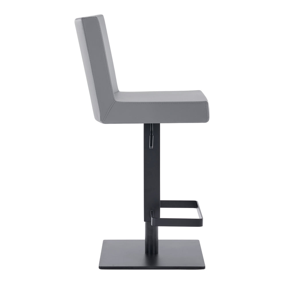 Gray And Black Faux Leather And Iron Swivel Adjustable Height Bar Chair By Homeroots | Bar Stools | Modishstore - 2