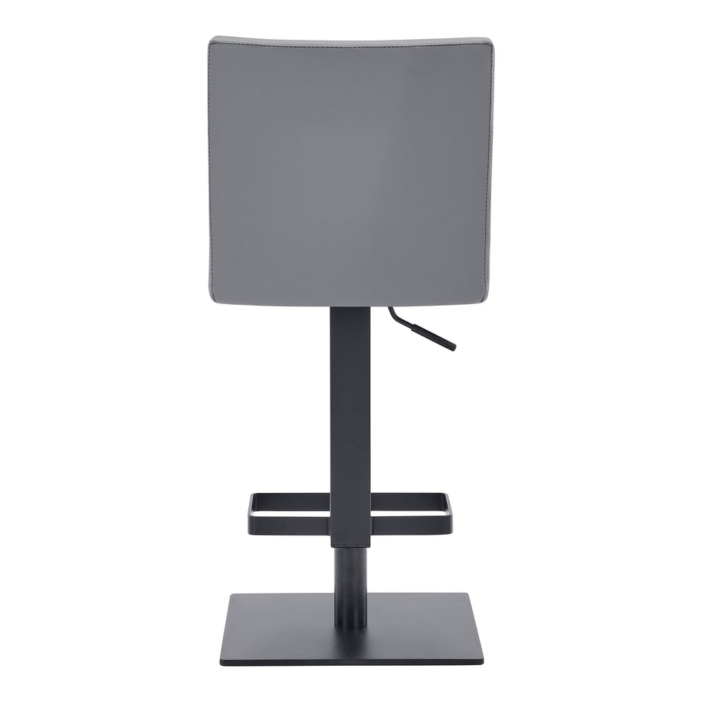 Gray And Black Faux Leather And Iron Swivel Adjustable Height Bar Chair By Homeroots | Bar Stools | Modishstore - 3