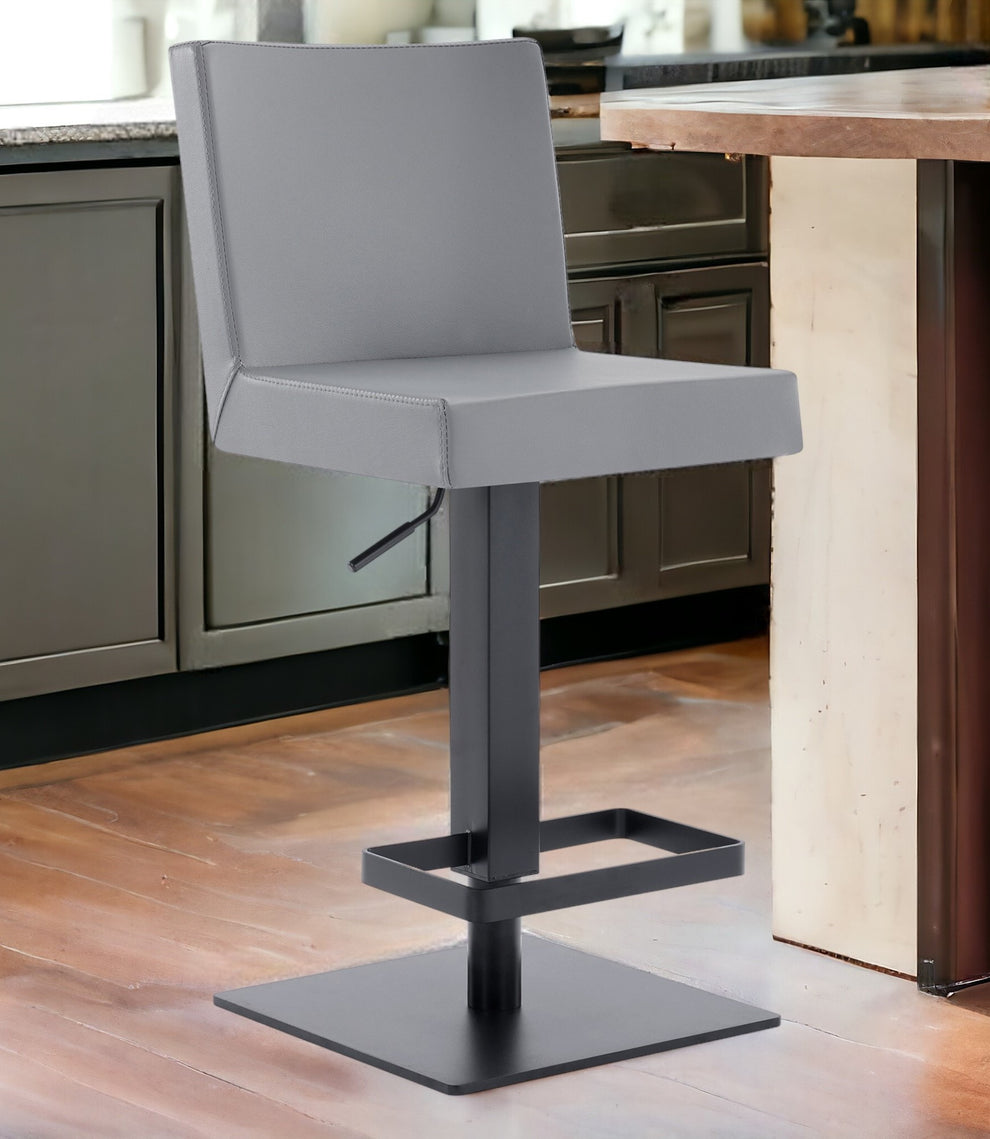 Gray And Black Faux Leather And Iron Swivel Adjustable Height Bar Chair By Homeroots | Bar Stools | Modishstore - 4