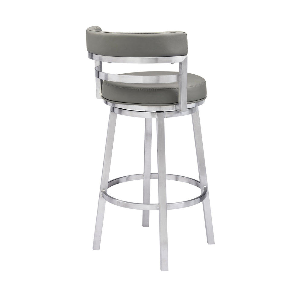 Gray And Silver Faux Leather And Iron Swivel Low Back Bar Height Bar Chair By Homeroots | Bar Stools | Modishstore - 4