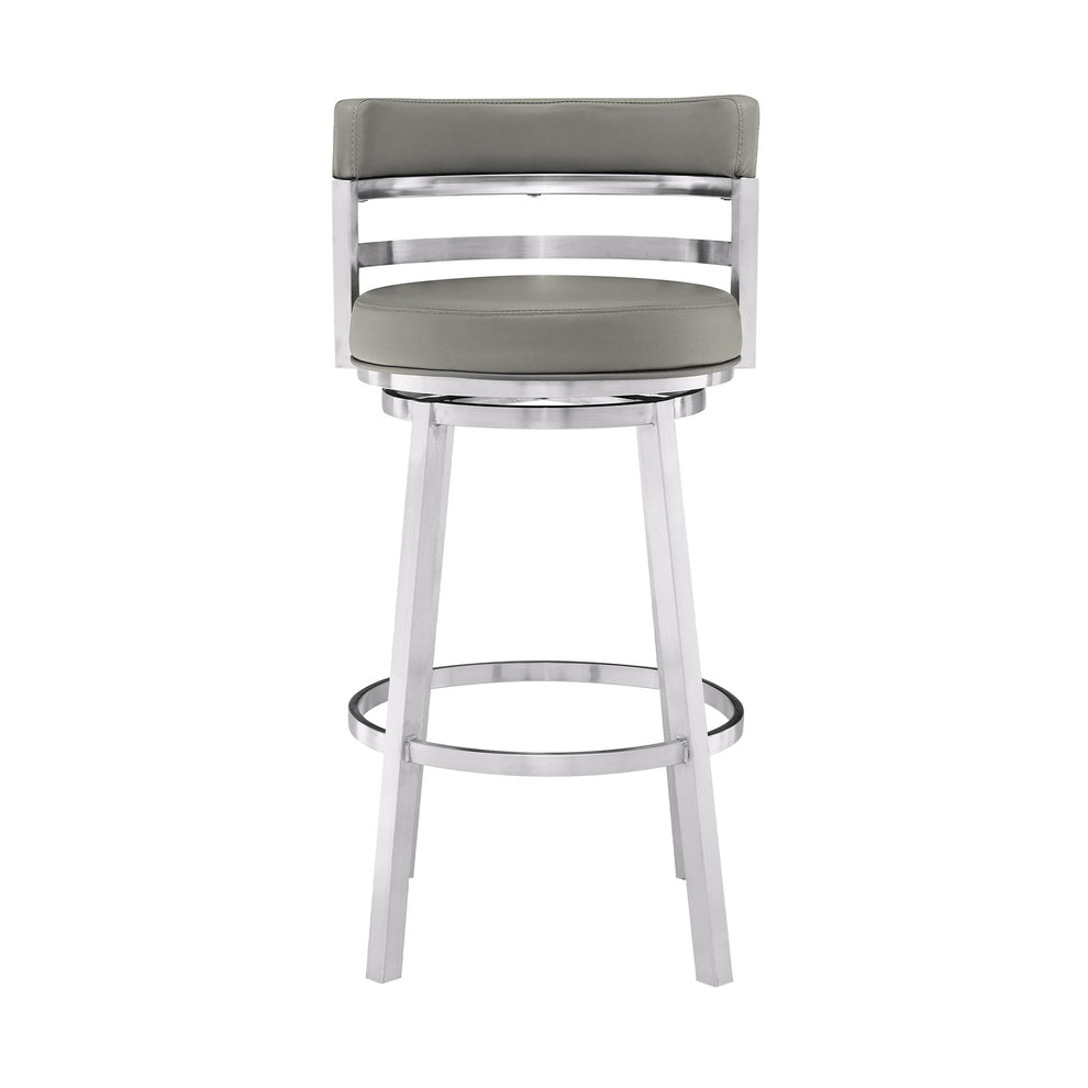 Gray And Silver Faux Leather And Iron Swivel Low Back Bar Height Bar Chair By Homeroots | Bar Stools | Modishstore - 2