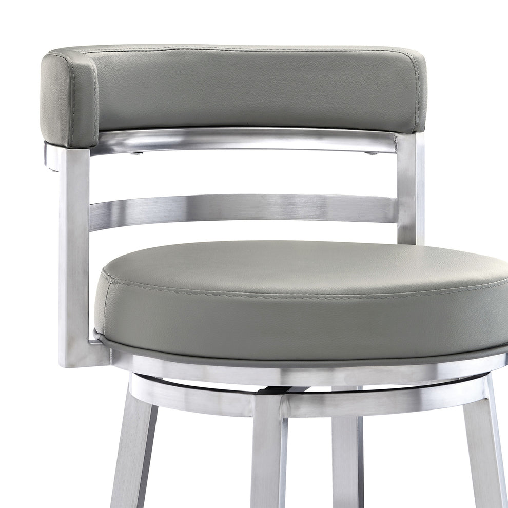 Gray And Silver Faux Leather And Iron Swivel Low Back Bar Height Bar Chair By Homeroots | Bar Stools | Modishstore - 5