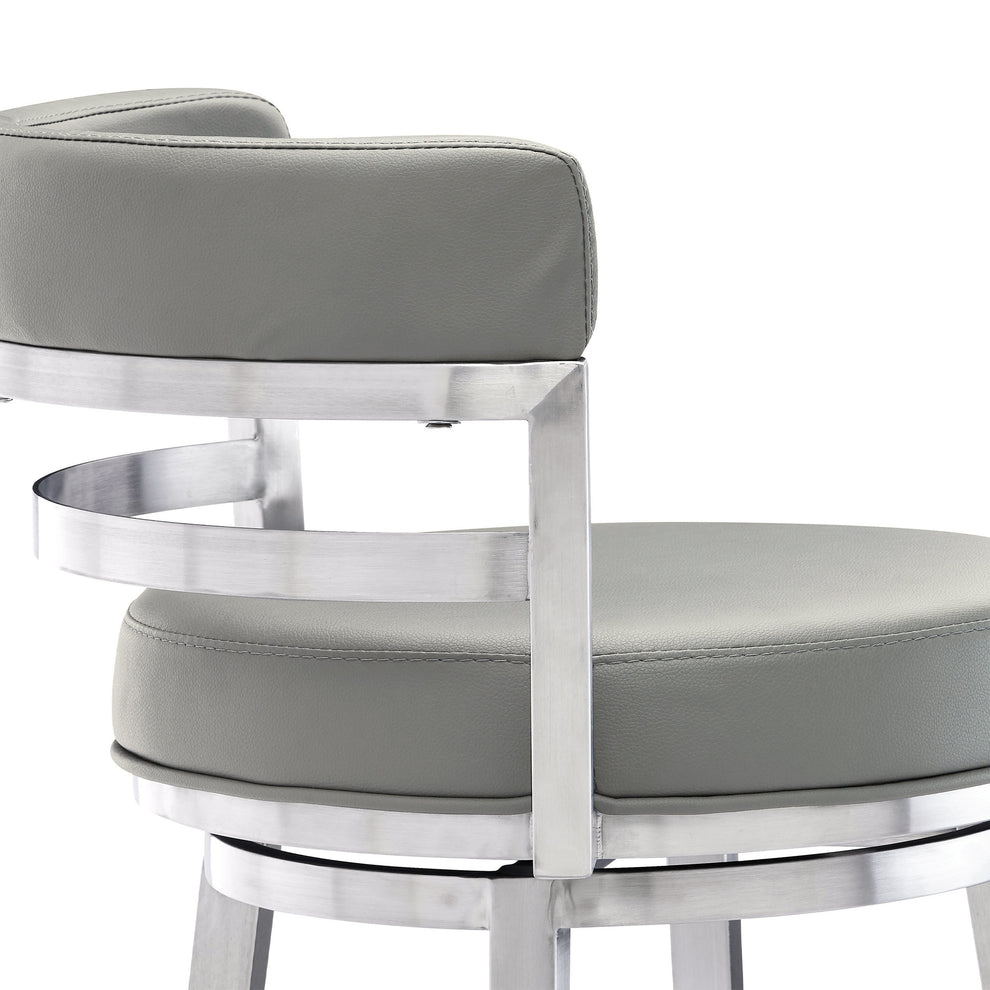 Gray And Silver Faux Leather And Iron Swivel Low Back Bar Height Bar Chair By Homeroots | Bar Stools | Modishstore - 8