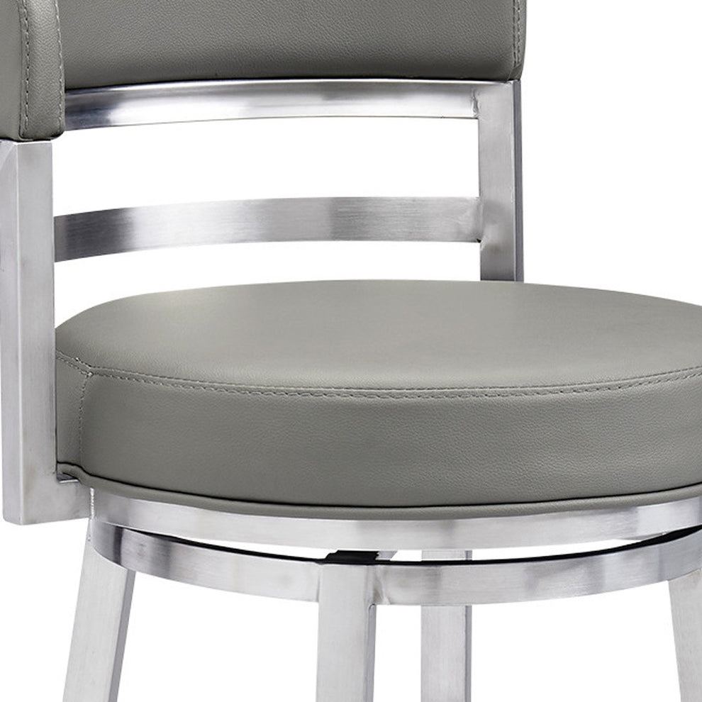 Gray And Silver Faux Leather And Iron Swivel Low Back Bar Height Bar Chair By Homeroots | Bar Stools | Modishstore - 7