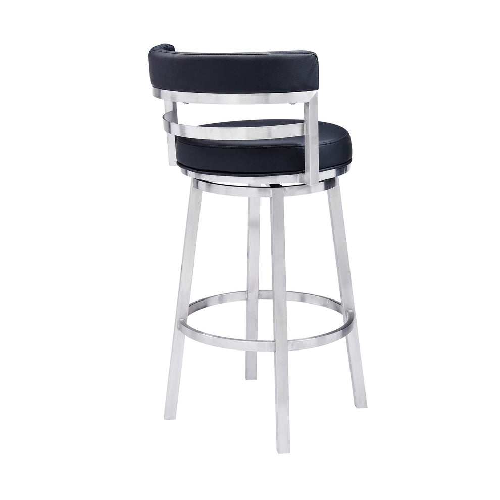 Black And Silver Faux Leather And Iron Swivel Low Back Counter Height Bar Chair By Homeroots | Bar Stools | Modishstore - 5