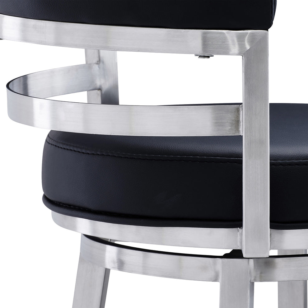 Black And Silver Faux Leather And Iron Swivel Low Back Counter Height Bar Chair By Homeroots | Bar Stools | Modishstore - 8