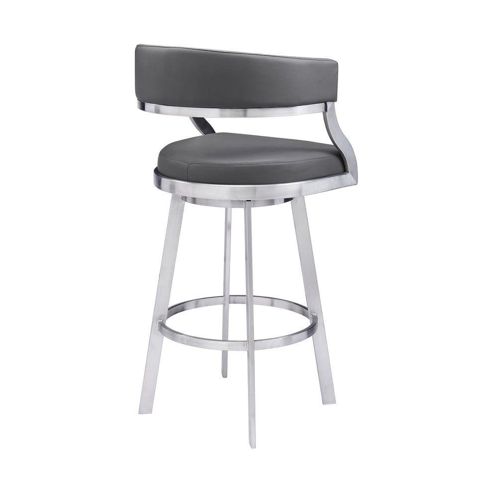 Gray and Silver Faux Leather and Iron Low Back Bar Height Swivel Bar Chair By Homeroots | Bar Stools | Modishstore - 3