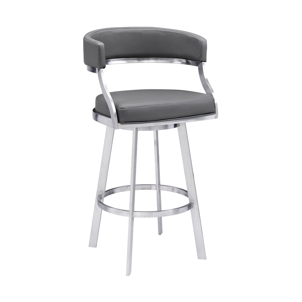 Gray and Silver Faux Leather and Iron Low Back Bar Height Swivel Bar Chair By Homeroots | Bar Stools | Modishstore - 5