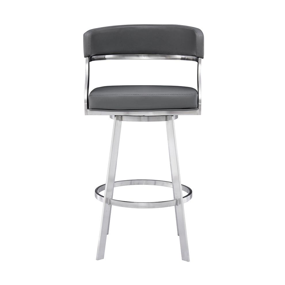 Gray and Silver Faux Leather and Iron Low Back Bar Height Swivel Bar Chair By Homeroots | Bar Stools | Modishstore - 2