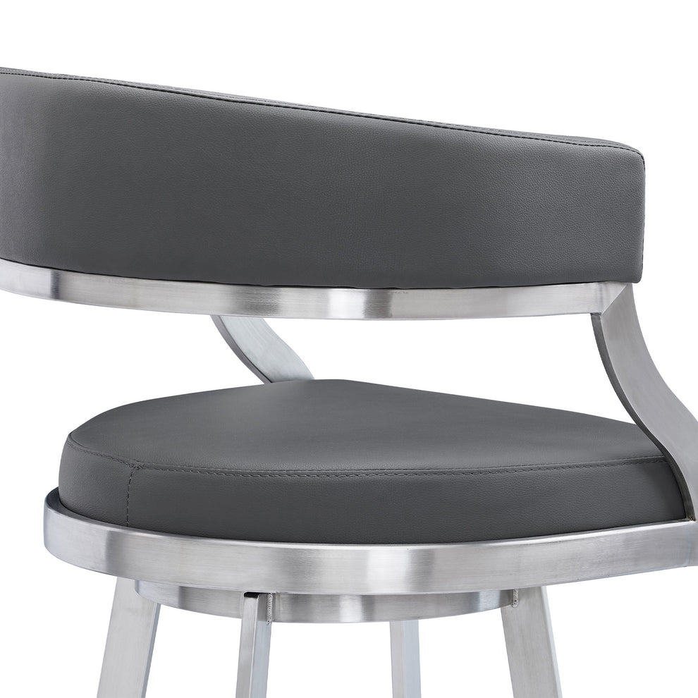 Gray and Silver Faux Leather and Iron Low Back Bar Height Swivel Bar Chair By Homeroots | Bar Stools | Modishstore - 4