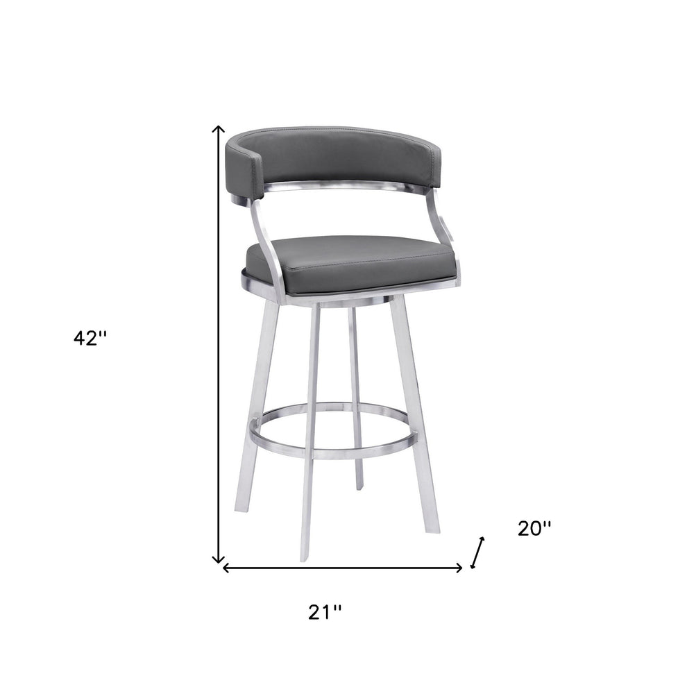 Gray and Silver Faux Leather and Iron Low Back Bar Height Swivel Bar Chair By Homeroots | Bar Stools | Modishstore - 7