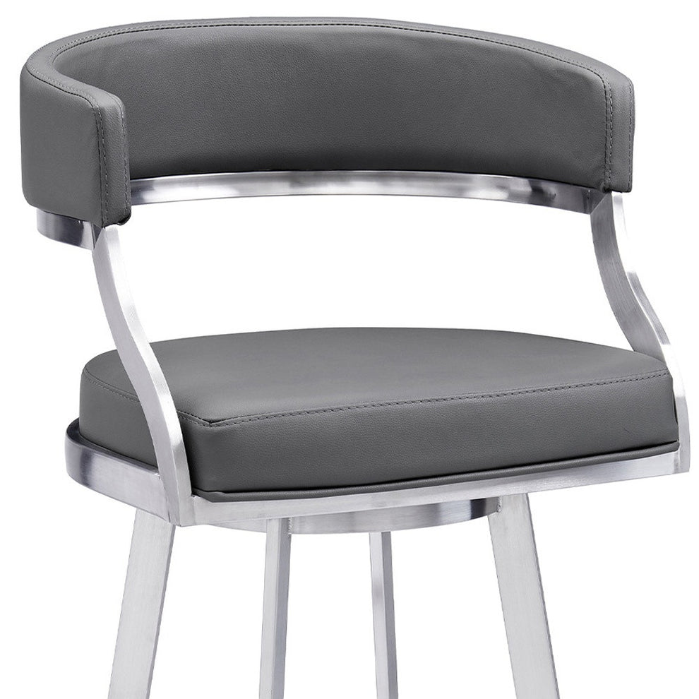 Gray and Silver Faux Leather and Iron Low Back Bar Height Swivel Bar Chair By Homeroots | Bar Stools | Modishstore - 6