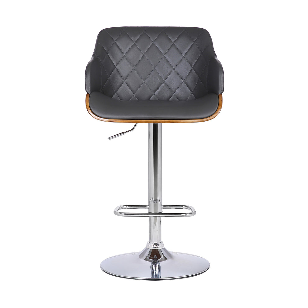 Gray and Silver Faux Leather and Iron Low Back Adjustable Height Swivel Bar Chair By Homeroots | Bar Stools | Modishstore - 3