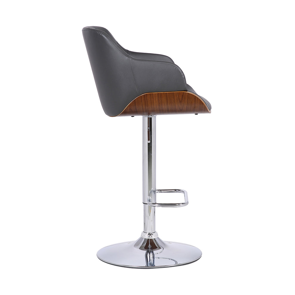 Gray and Silver Faux Leather and Iron Low Back Adjustable Height Swivel Bar Chair By Homeroots | Bar Stools | Modishstore - 4