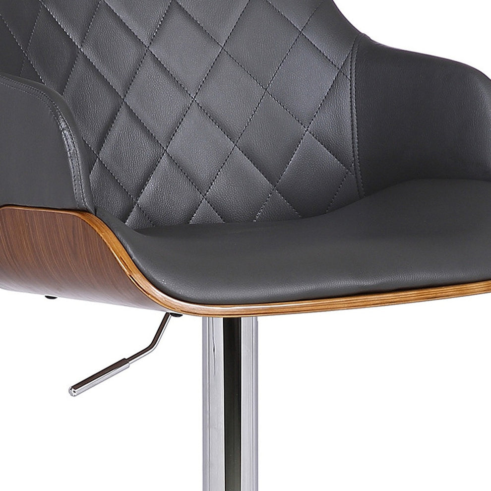 Gray and Silver Faux Leather and Iron Low Back Adjustable Height Swivel Bar Chair By Homeroots | Bar Stools | Modishstore - 2