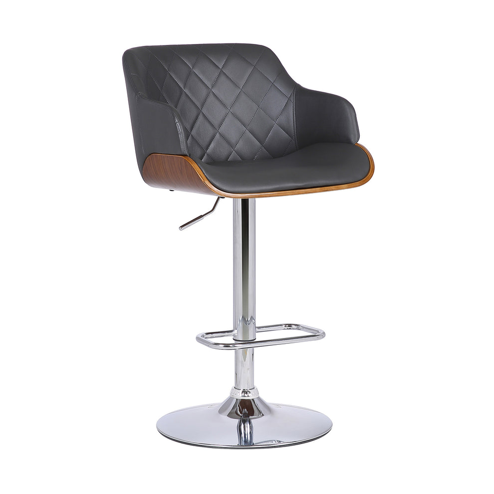 Gray and Silver Faux Leather and Iron Low Back Adjustable Height Swivel Bar Chair By Homeroots | Bar Stools | Modishstore - 7