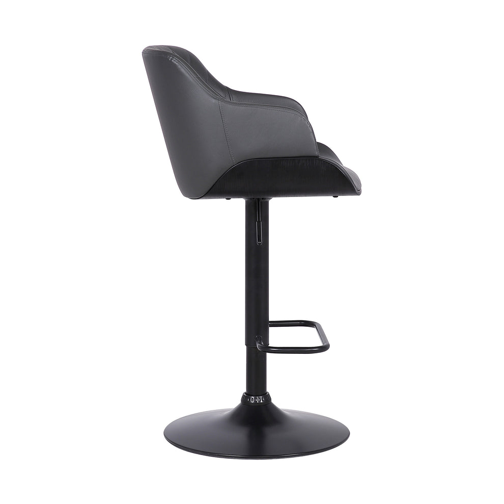 Gray and Black Faux Leather and Iron Low Back Adjustable Height Swivel Bar Chair By Homeroots | Bar Stools | Modishstore - 4